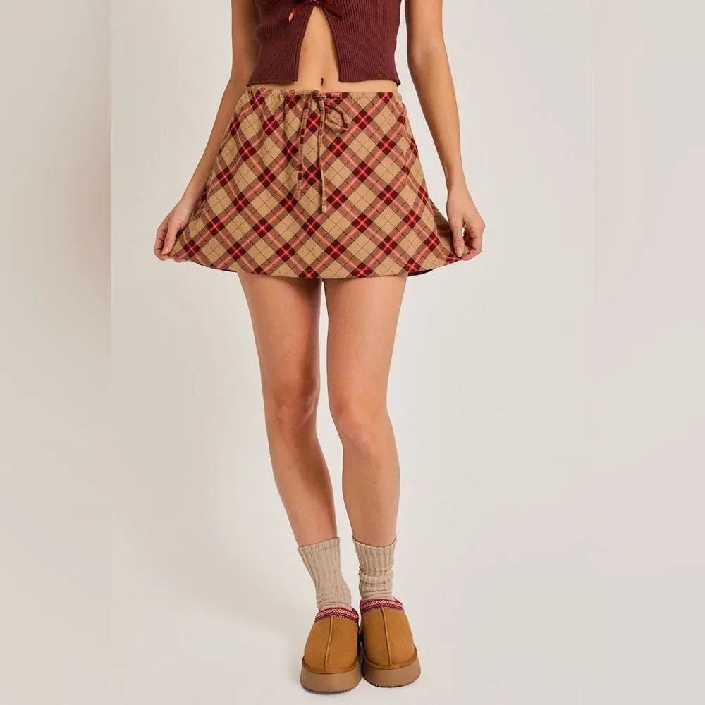 NWT Le Lis Teddy Bear Plaid Skirt Size Small